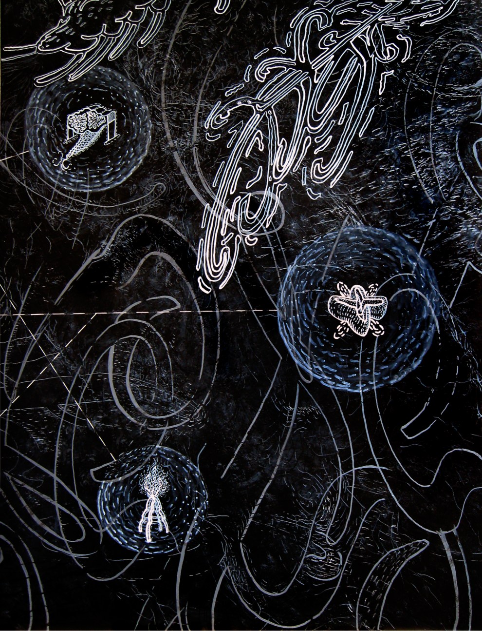 Advancing Unknowns Part 2c, India ink on panel, 18" x 24"