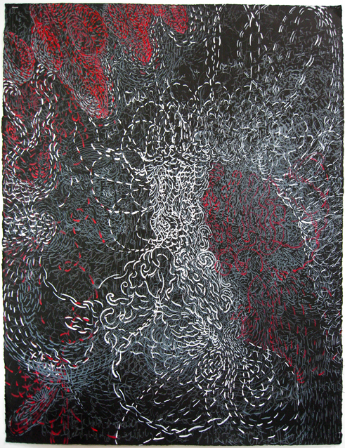 Flooded Script, India ink on paper, 30" X 22 1/2"