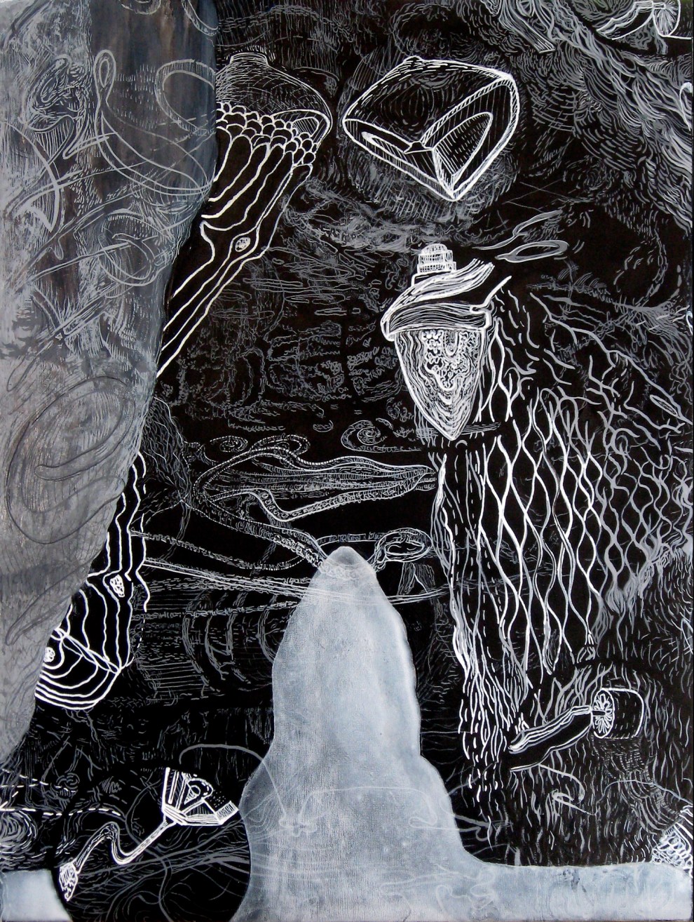 Corrupted Font Part 2, India ink on panel, 18" x 24"